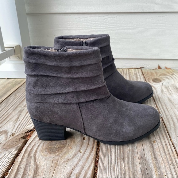 PATRIZIA BY SPRING STEP Fur Lined Faux Suede Grey Zip Up Aloly Bootie - Picture 1 of 9
